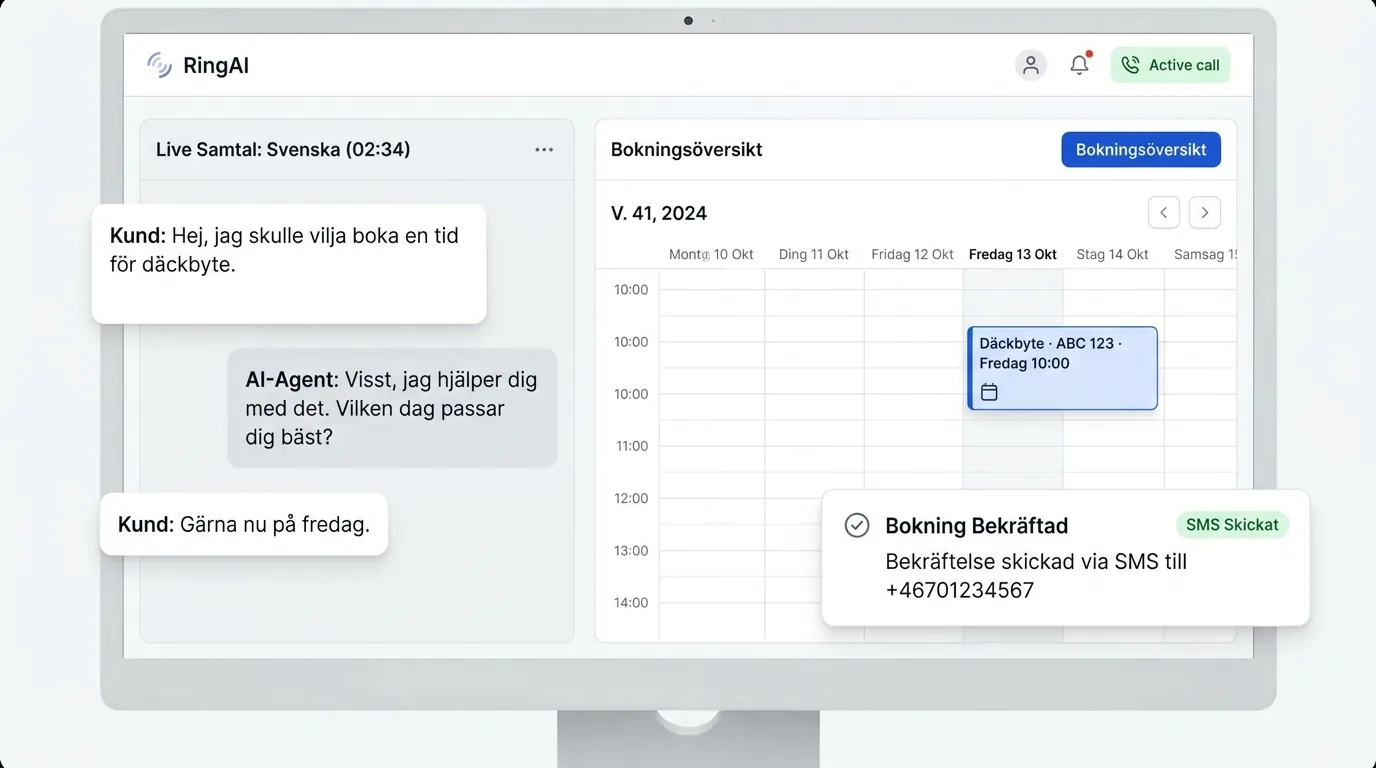 RingAI — live samtal med kalender och bokningsbekräftelse
